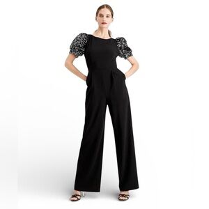 Calvin Klein Black Jumpsuit with Sequin Puff Sleeves